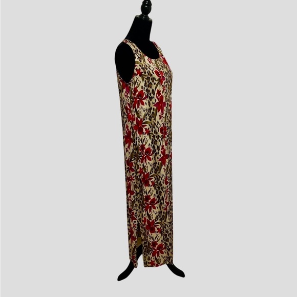 Notations Tan Red Sleeveless Animal/Floral Print Maxi Dress Size M - Picture 5 of 9
